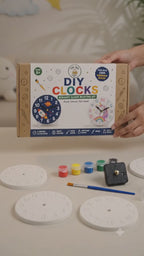 Create, paint, and build your very own working clock! The DIY Clock – Ceramic Clock Painting Kit lets children transform plain ceramic clock faces into colourful timepieces they'll be proud to display. Once painted, simply attach the included clock mechanism, hands, and stand to create a real, functioning clock for a bedroom, study table, or playroom.

Inside the box are is everything needed for hours of creative fun. Perfect for encouraging creativity, patience, fine motor skills, and confidence